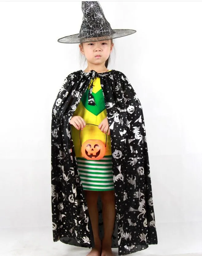 Halloween Barnkläder Trollkarlar Barnkläder Witch Cloak + Hat Två Sats Party Decoration Kids Cipy Witch Cloak Caps
