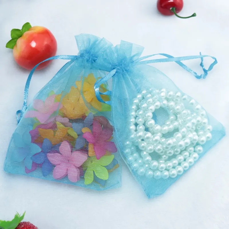 Lake Blue Bolsas Organza Drawstring Pouches Jewelry Party Small Wedding Favor Gift Bag Packaging Gift Candy Wrap Square 5X7cm 2X2 189B