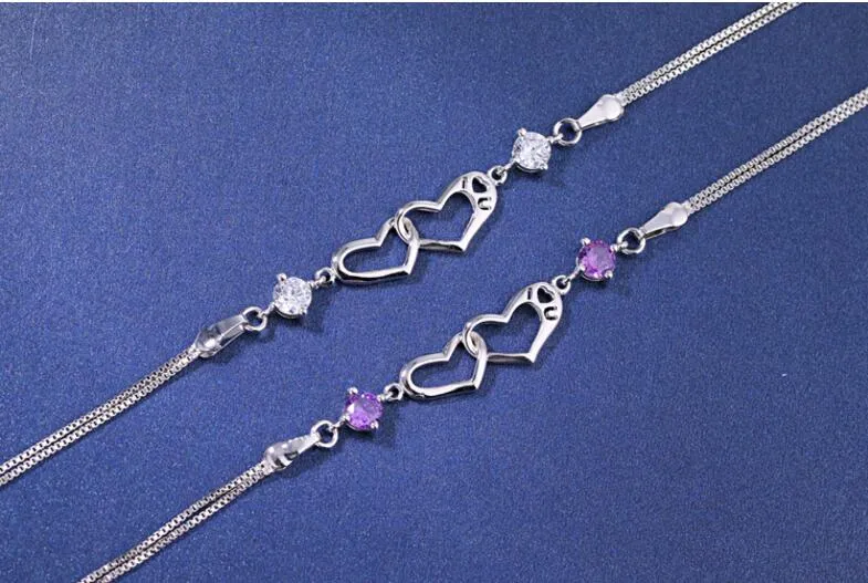 DHgate.com:925 Sterling Silver Double Heart I Love You