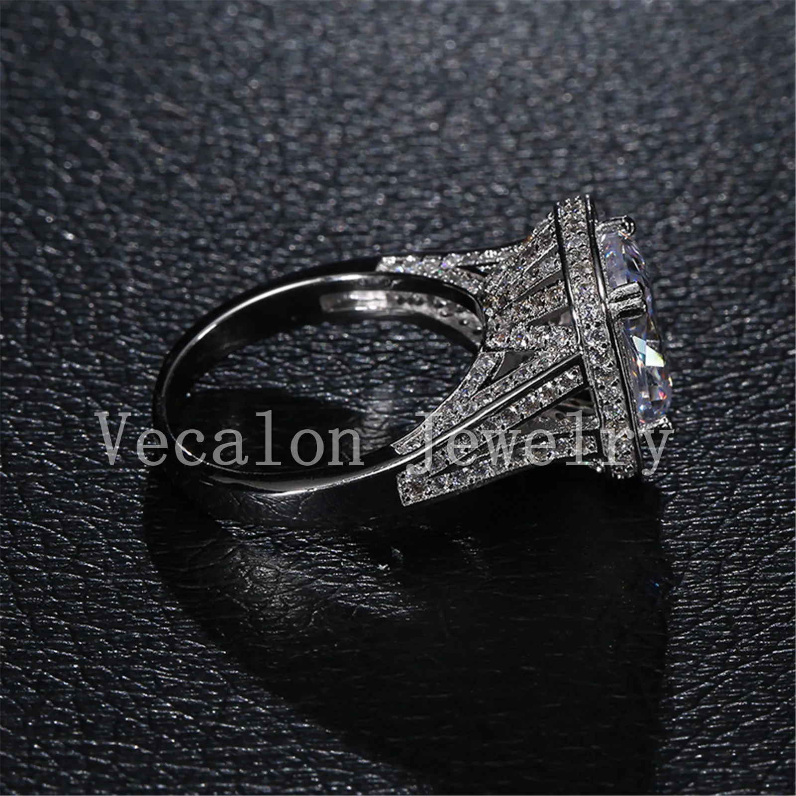 Vecalon Cushion Cut 10ct Simulated Diamond Ring CZ Stone 14kt Vitguld Fylld Engagemang Bröllop Band Ring för Kvinnor SZ 5-11