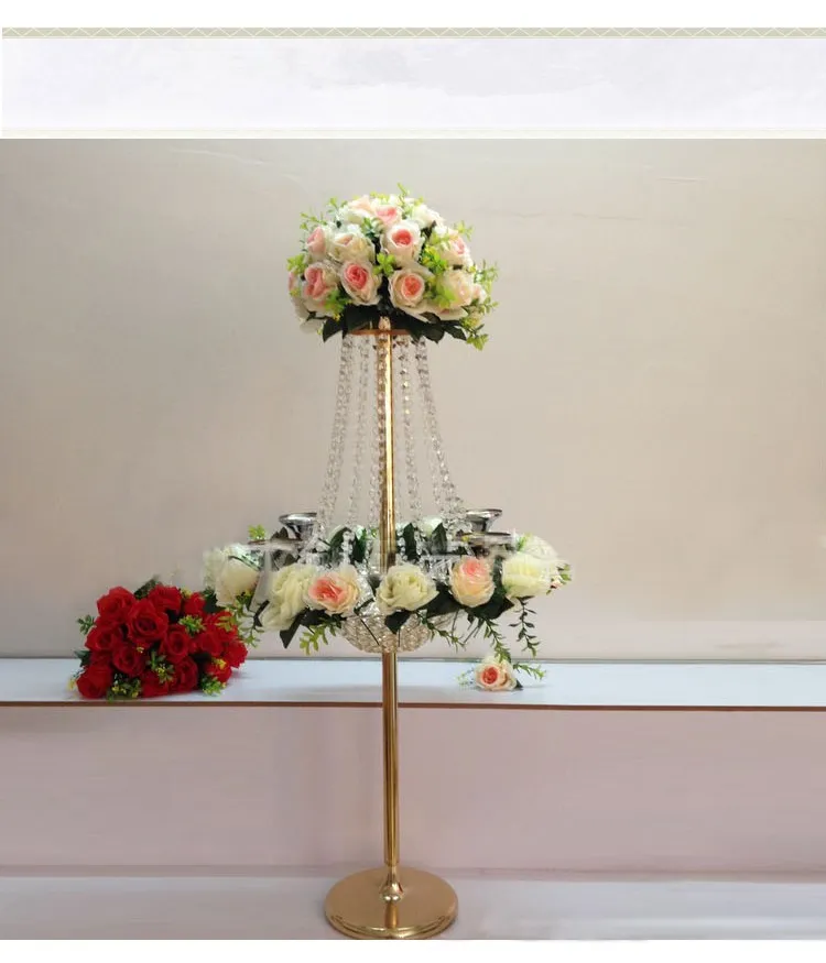 いいえ花の花は、結婚式のクリスタルテーブルの中心的なカンデリアの花のスタンド宴会の装飾