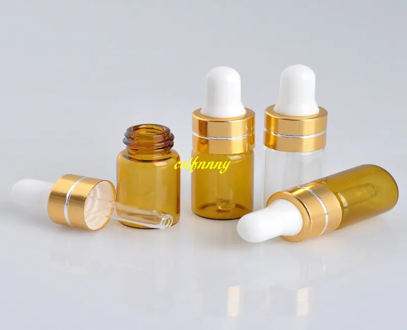 100 adet / grup Ücretsiz kargo 3 ml 5 ml Amber Cam Damlalık Şişe Esansiyel Yağı Flakon Küçük Parfüm temizle Örnek Test Şişesi