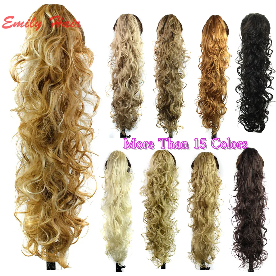 Wholesale-26" 210g Claw Hair Tail Ponytail Hair Extension Wavy Curly Style Tress Curly Synthetic Hairpieces Chignon Tail Pieces