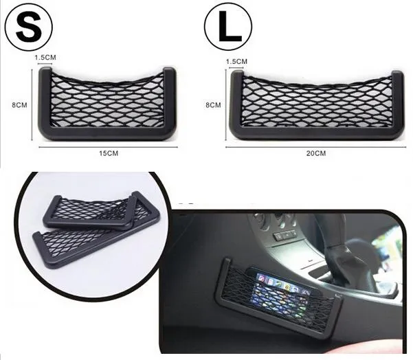 New Black Car Net Organizer Pockets Car Storage Net Automotive Bag Box Adhesive Visor Car Bag For Tools Mobile Phone