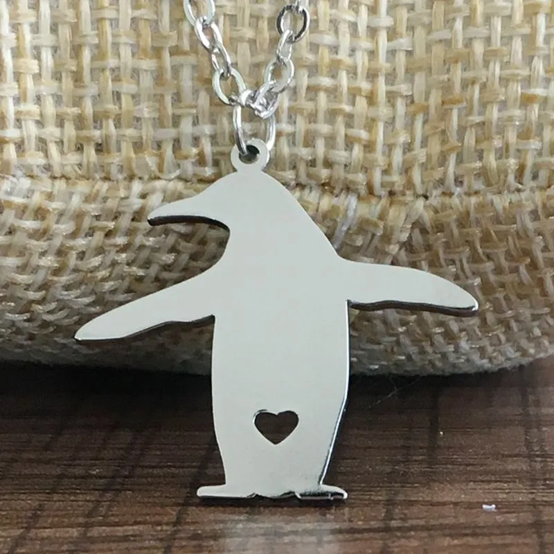 Penguin pingente colar de aço inoxidável animais charme link jóias para mulheres e homens presentes de crianças por atacado