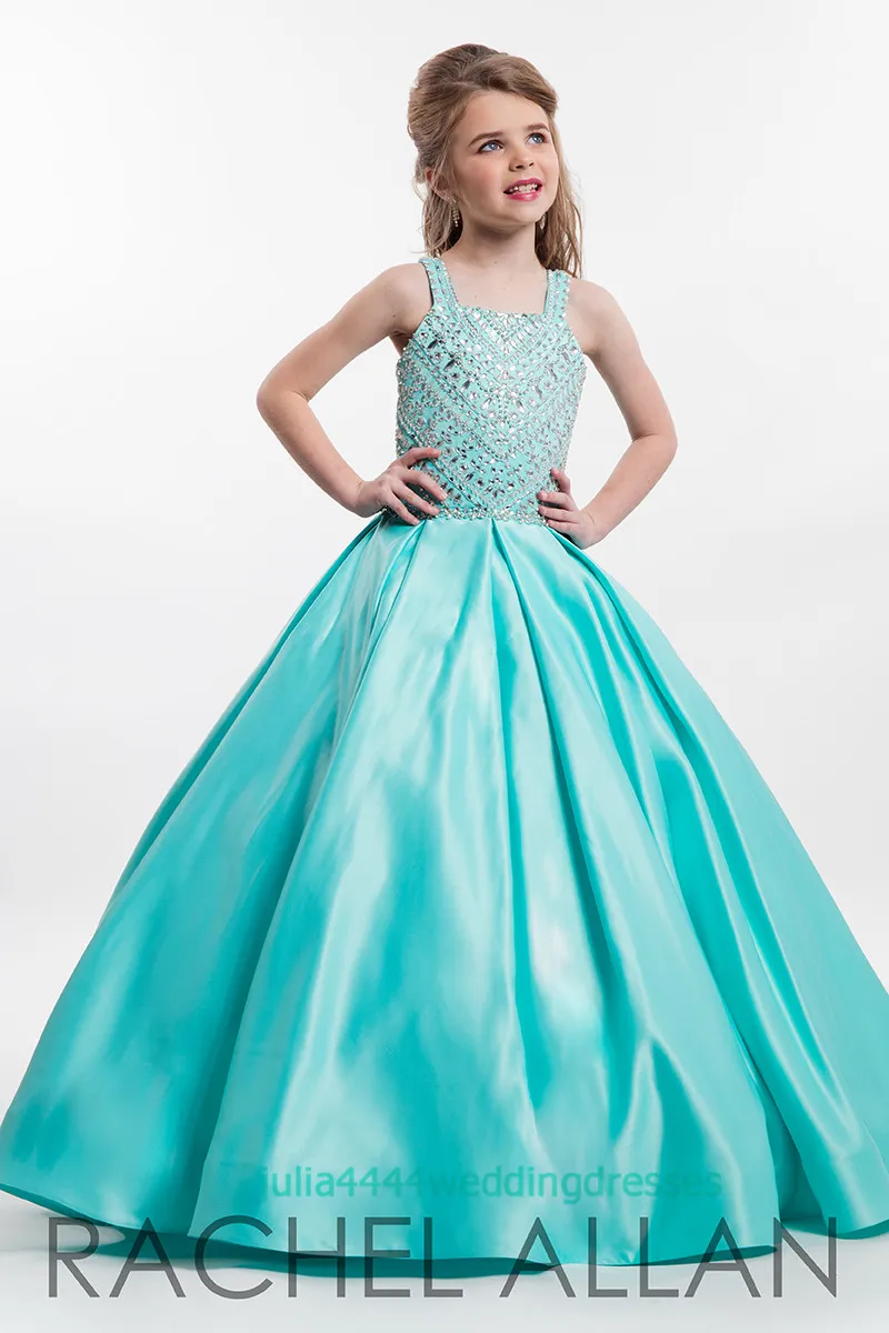 Бирюзовое платье для маленьких девочек Платья для девочек в день принцессы Причастие с бальным платьем с блестками из атласа для детей