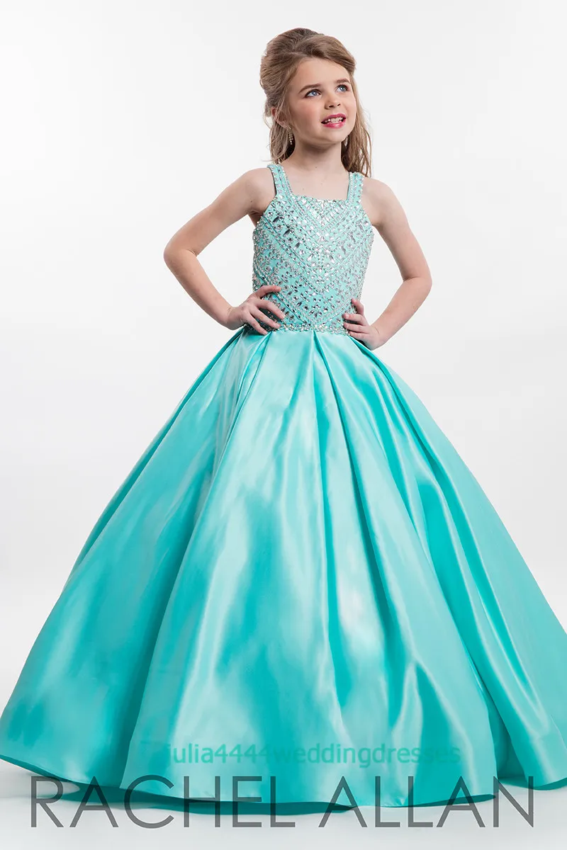 Türkisfarbenes Festzugskleid für kleine Mädchen, Mädchen-Tageskleid, Prinzessin, Kommunion, Party mit Ballkleid, Perlen, Pailletten, Satin, Teenager-Kinder