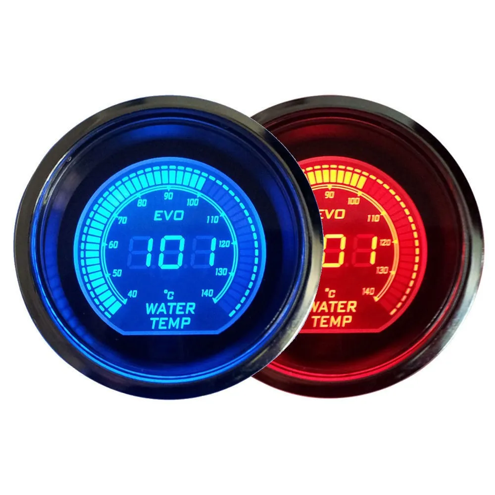 Heißer 2 zoll 52mm Wasser Temperatur Gauge 12V Blau Rot LED Licht Tönung Objektiv LCD Bildschirm Auto digitale Wasser Temp Meter instrument