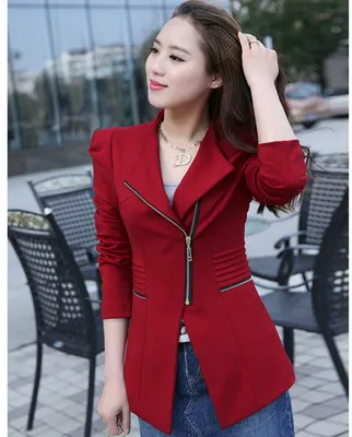 New Brand Women solid Zipper Blazers Long Sleeve candy colors coat suit Ladies Slim Casual jackets S-XXL