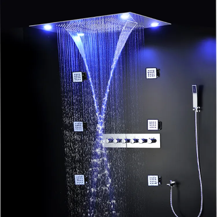 Sistema de ducha LED cuadrado de 12 pulgadas, juego de grifo de ducha con  rociador de mano SUS304, kit de ducha de acero inoxidable SUS304, ducha de