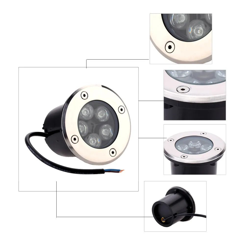 5W AC85-265V IP67 Waterproof Outdoor LED Spot Light for Garden Ground Path Floor Underground Buried Yard Lamp lampara acero piso