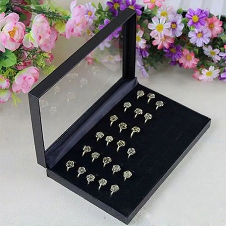 Caixa de joias extravagante inteira anéis vitrine caixa de armazenamento titular organizador cor preto RING-0106253j