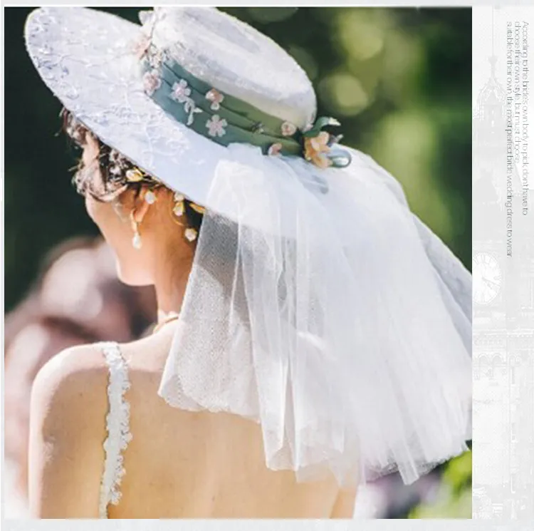 2021 Belos chapéus nupciais véus com flores e transporte rápido tulle mão tulle feitos chapéus de casamento vintage