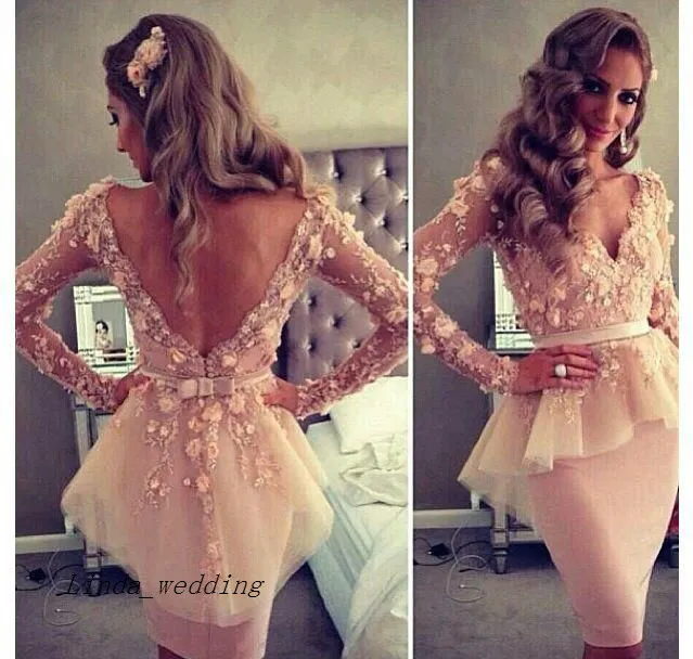 Myriam Fares Backless Peplum Evening Dress - Long Sleeve Cocktail Party Gown for Celebrity Occasions Myriam Fares Backless Peplum Evening Dress - Long Sleeve Cocktail Party Gown for Celebrity Occasions