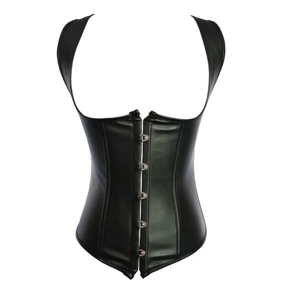 Czarna Gothic Faux Skóra Underbust Corset Talia Cincher CiesShaper Lace Up Boned Plus Size S-6XL