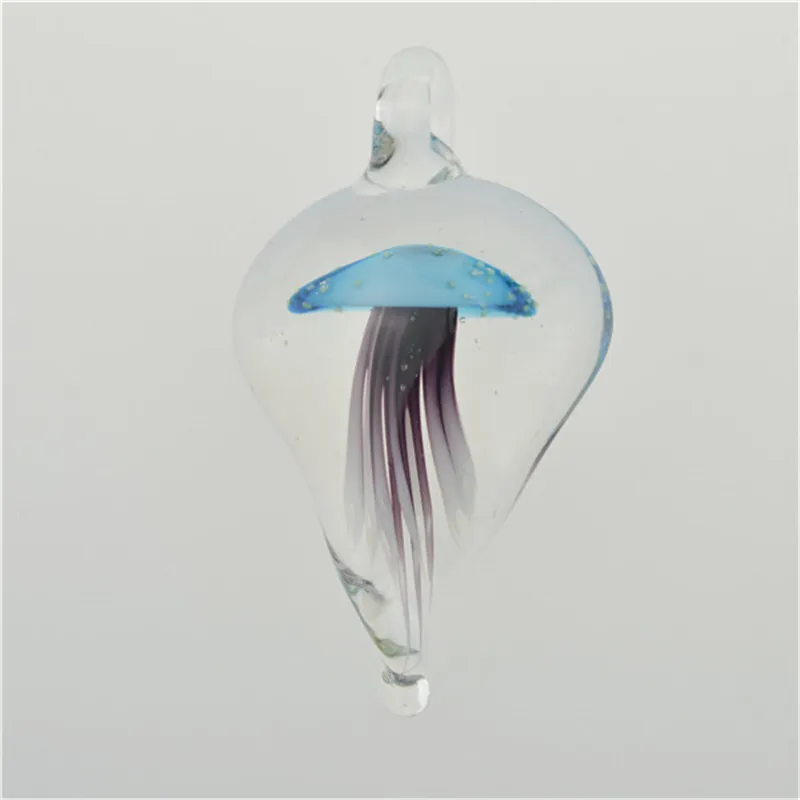 2016 Clear Jellyfish animal Shaped Glass Pendants Necklace Unique Murano Glass Jewelry Lampwork Glaze Pendant in Bulk Cheap 