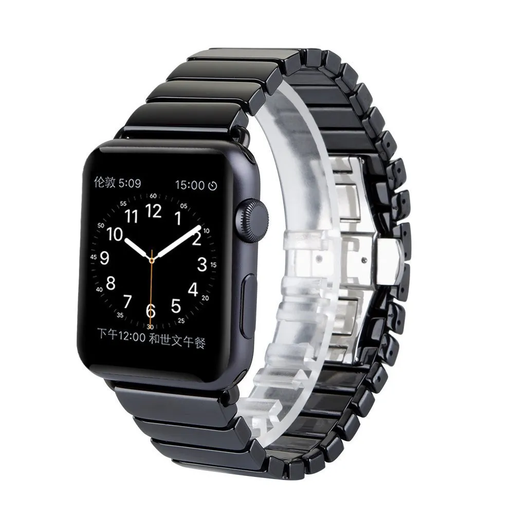アップル時計のための高級高級セラミックの腕時計バンドバタフライ3 2 1シリーズストラップのための42mm 38mmバンドバタフライセラミック滑らかなブレスレットベルト