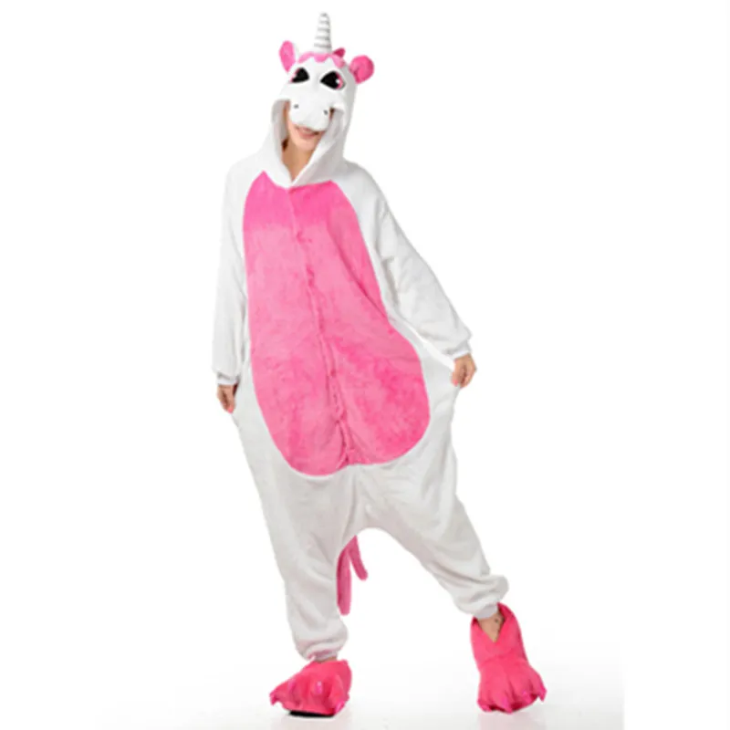 adulto rosa Unicorn Onesies Pigiama cosplay Pigiama Tuta Halloween Festa di Natale Costumi cosplay Cartoon rosa Unicorno Cavallo tuta