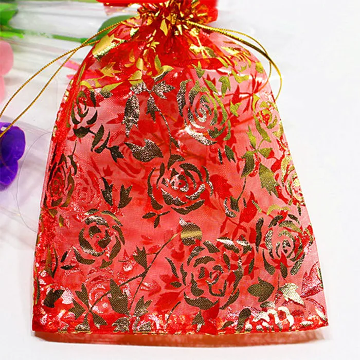 100 unids oro rosa organza embalaje bolsas de joyería bolsas de joyería favoritos boda fiesta de regalo de navidad 5 x 7 pulgadas