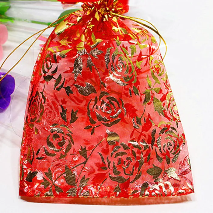 Gold Rose Organza Packing Bags Jewellery Pouches Favor Holders Wedding Party Christmas Gift Bag 5 x 7 inch290y