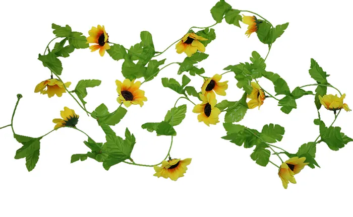 250cm Faux soie tournesol Ivy vigne Fleurs artificielles plantes à feuilles vertes Hanging Garland Jardin Clôtures Maison Décoration de mariage