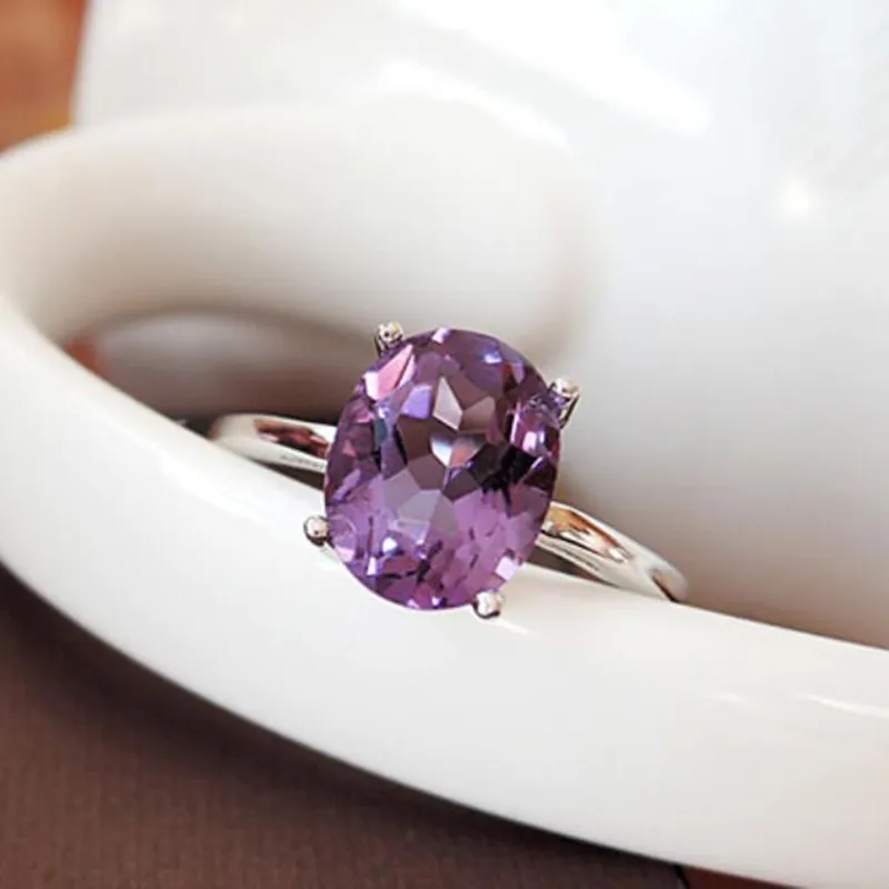 Simple 925 silver amethyst ring for office woman 7mm*9mm natural amethyst ring sterling silver amethyst jewelry