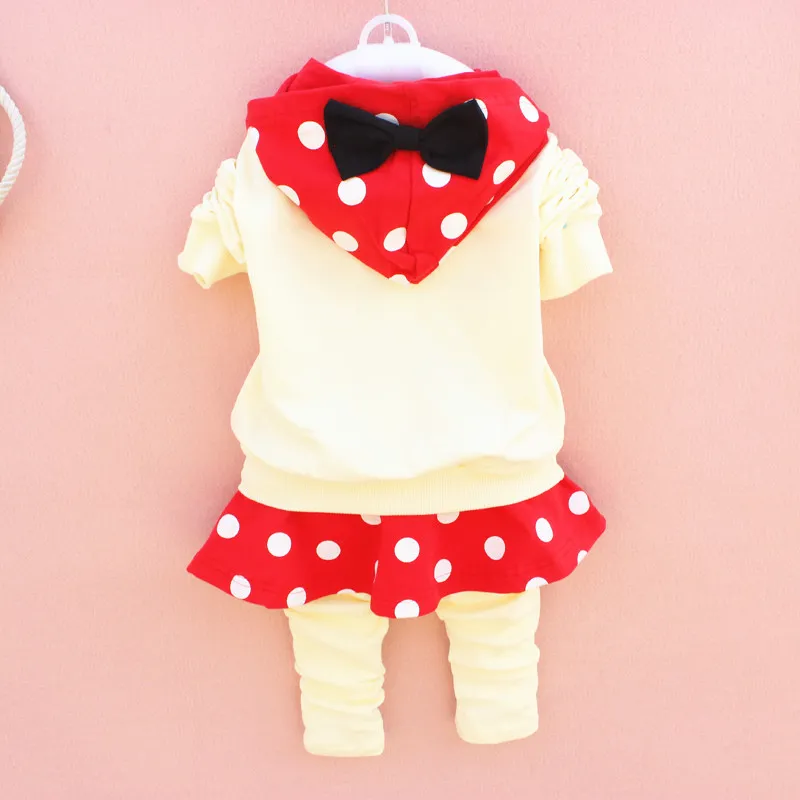 2015 cute baby girls outfits babies clothes dots bow spring newborn baby set children cotton suit hooded+legging skirts child outwear