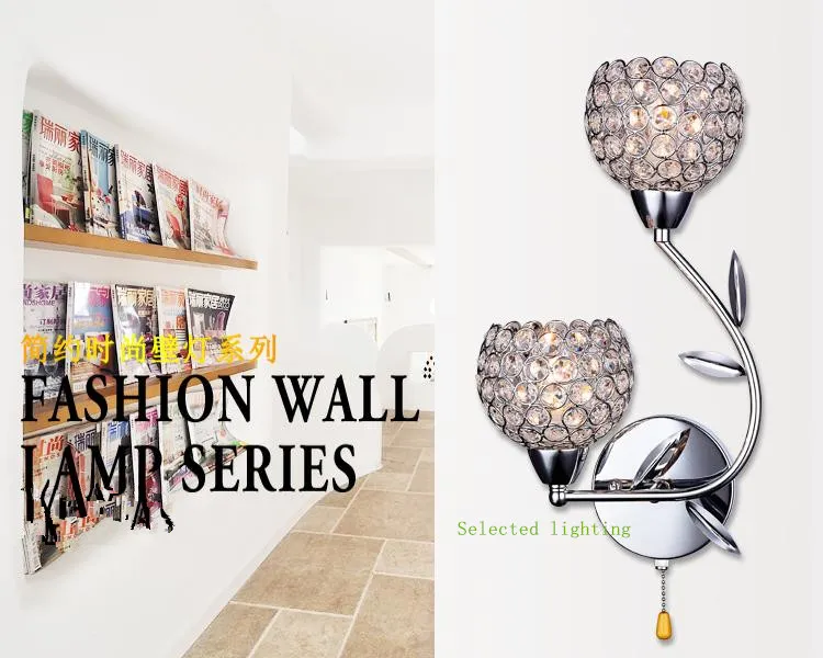 Modern Crystal Wall Light Flush Mount Wall Sconces Lamps Chrome Finish Bedside Lighting Fixture with E14 Socket for Living Room Bathroom Bedroom and Hallway