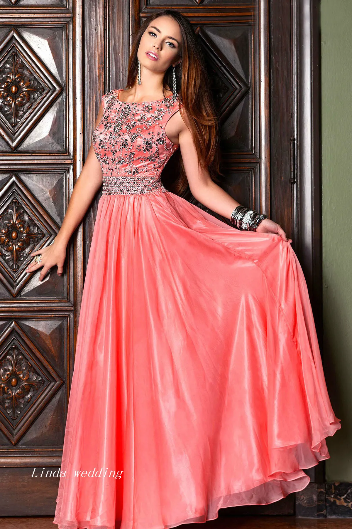 Popular Social Ice Blue Turquoise Coral Modest Beaded Prom Dress Elegant Long Fromal Dress Girls Homecoming Dress