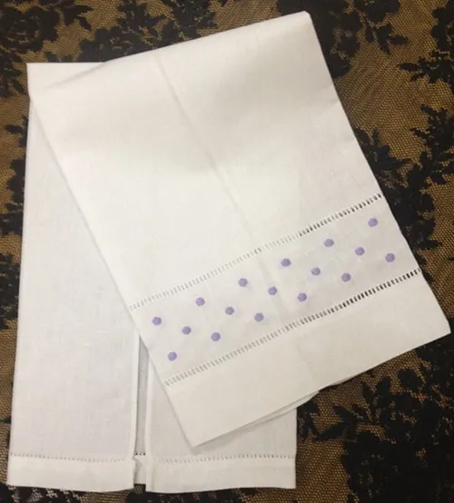 Home Textiles Towel 14"x22"white Linen Vintage & Holiday Guest Towel with Embroidery Light purple Dot For Occasions