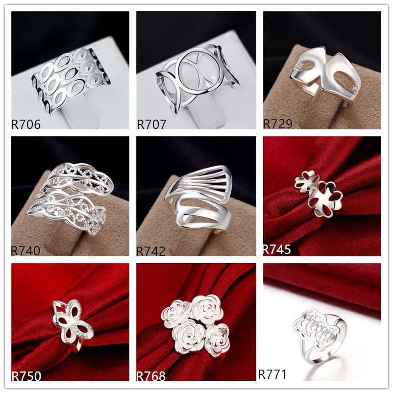 10 sztuk Różne Styl Sterling Posrebrzane pierścienie DMMSR14, Hurtownie Moda 925 Silver Plate Ring Factory Direct Sprzedaż