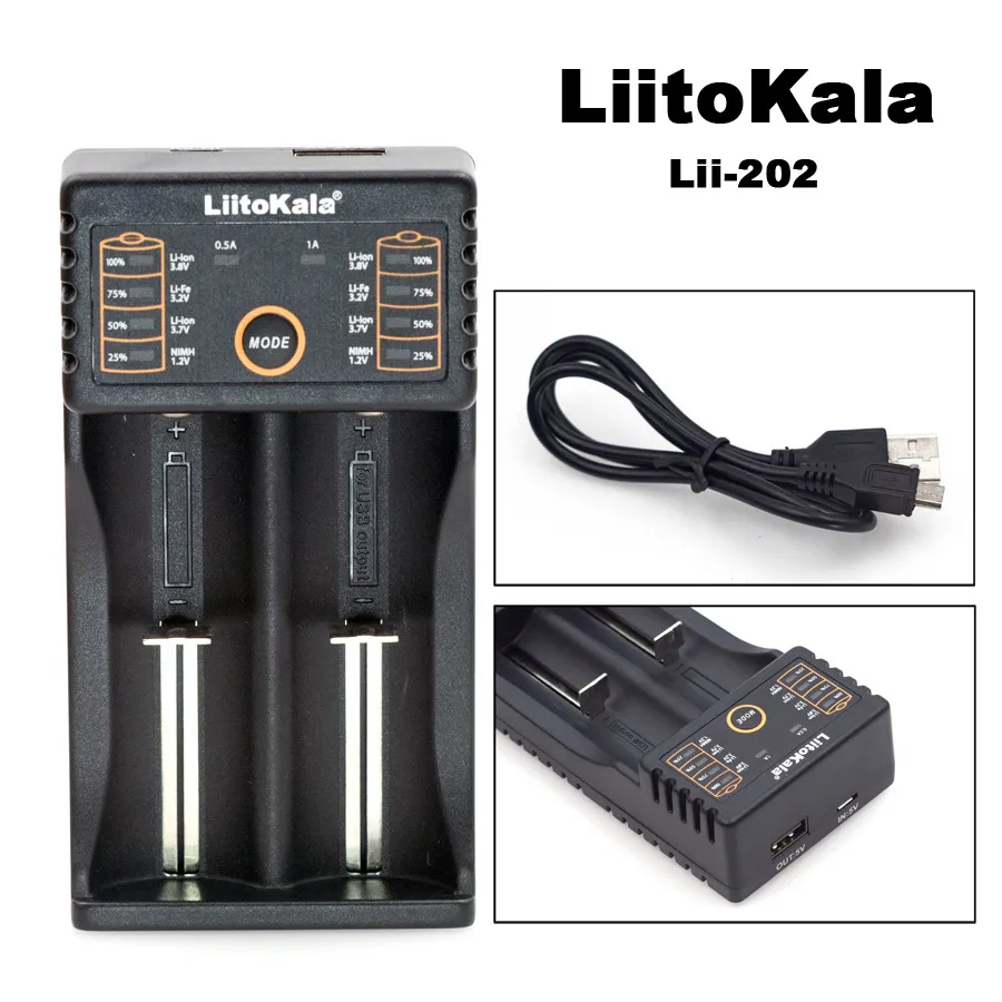 18650 Batteriladdare Liitokala Universal Dual Double Slot Laddare USB-laddare USB-laddning för uppladdningsbart Li-ion Batteri 18350 18490