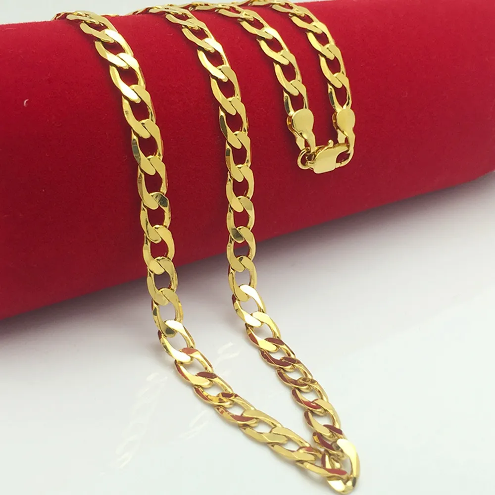 8 мм Снаряженная цепи 18k желтого золота Заполненные Твердая ожерелье для женщин мужчин 24in Длинные ювелирной моды подарок