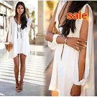 Novo vestido curto de chiffon de verão feminino solto sexy decote em V sem alças evasê casual mini camisa vestido branco vestidos de praia