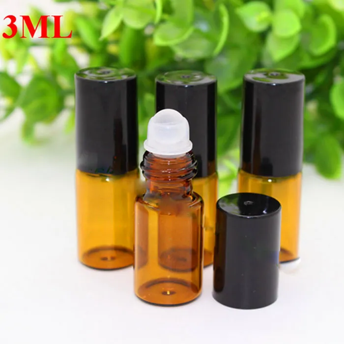 Hot 500 stks / partij hervulbare amber 3ml roll op geur parfum glazen flessen voor essentiële olie met metalen roller ball door DHL gratis verzending