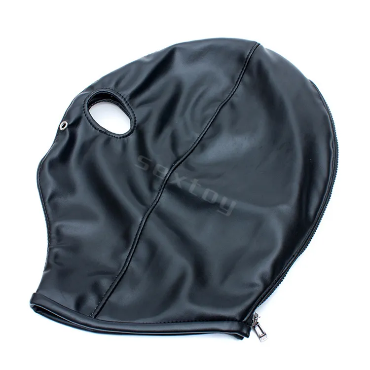 Fetiche Open Eye Hood Mask PU Leather Head Bondage Restricciones Juegos para adultos Productos sexuales 2437273