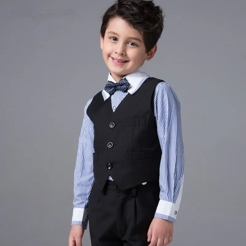 2016 Le Garçon Costume Costume D'Angleterre Gris Gilet Bébé Garçons Charbon De Charbon Garçons De Mariage Enfants Spectacle Garçons Chemise Garçons Blazer Costume