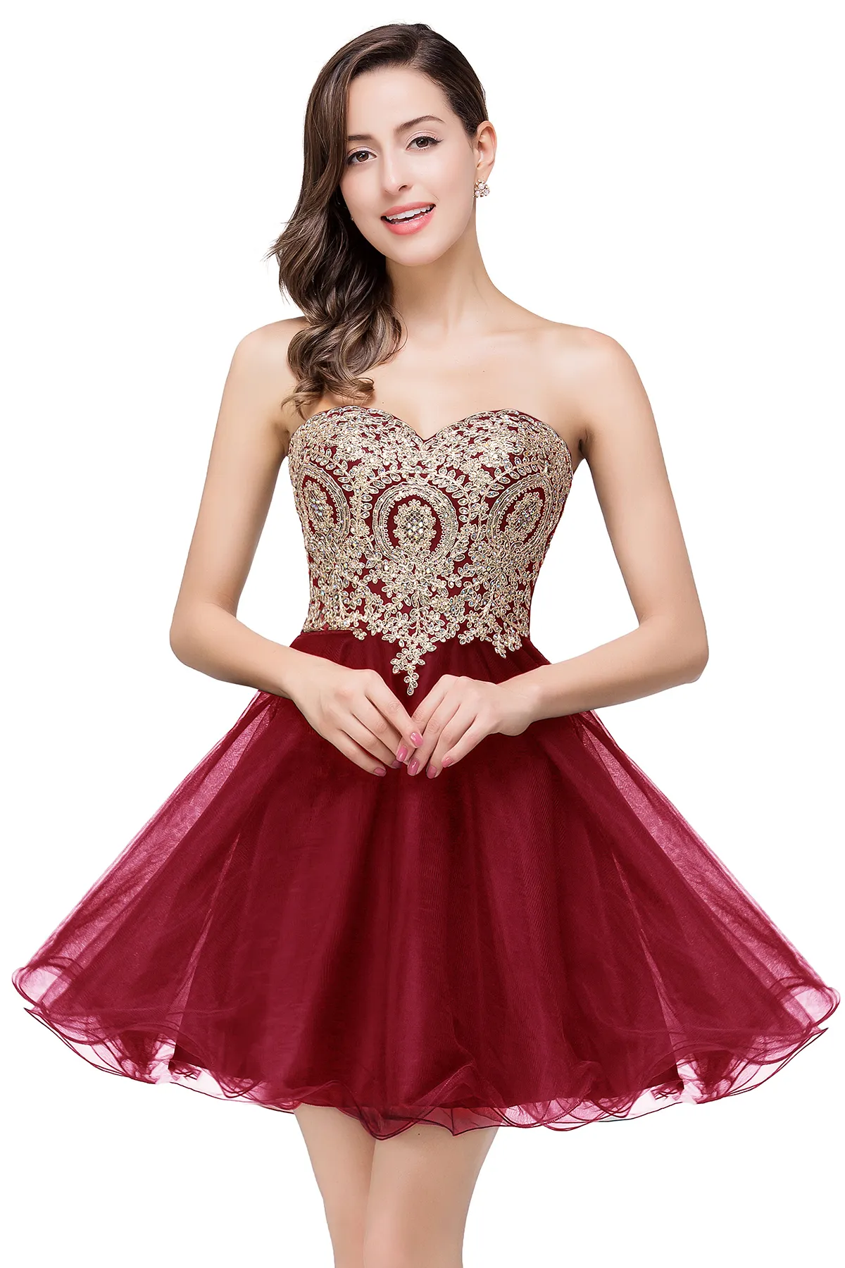 $ 39.9 Ny billig 7 färger Mini Korta Homecoming Klänningar 2020 Liten Svart Lace Appliques Tulle Cocktail Burgundy Prom Party Gowns CPS411