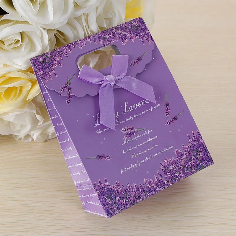 3 tailles joli sac cadeau en papier artisanal violet pour bonbons cookies maquillage avec poignée sacs de mariage de Noël emballage de faveurs de fête ZA0928