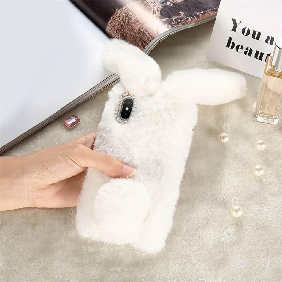 Christmas Rabbit Case For iPhone X 8 7 Plus Cute Cover For iPhone 6 6S Plus 5 5S SE 5C 4 Case Silicone Diamond Bling Coque