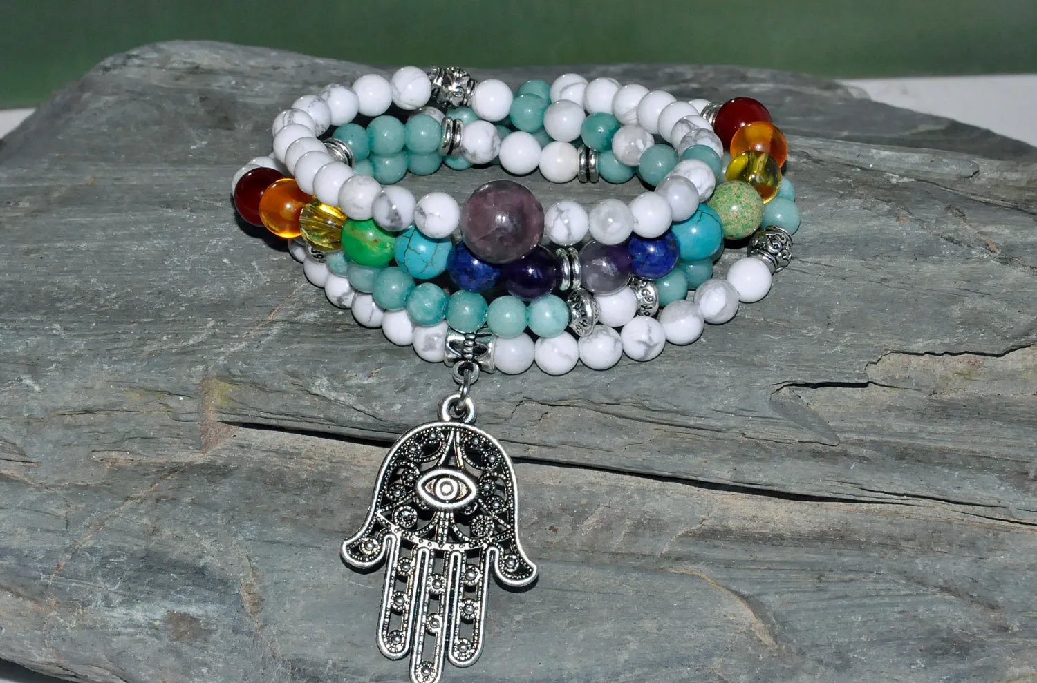 SN0288 Proteção 108 Mala Contas Pulseira Yoga Colar Japa Hamsa Pedra Natural Jóias Chakra Envoltório de Jóias Por Atacado