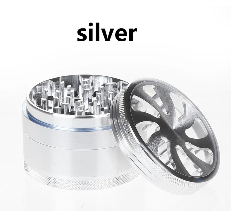 4-layers Dia 63mm Aluminum Flower Shape With Clear Window Herbal Herb Tobacco Grinder Hand Muller Smoke Cigar Magnetic mix-color