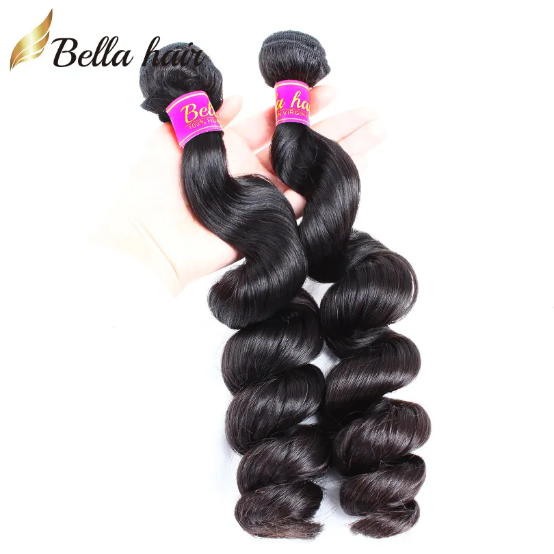 100% ludzkie włosy splot 9a Indian Hair Extension 3 sztuk / partia Natural Black Color Faliste luźne fale Wiązki Włosów Darmowa Wysyłka Bella Hair