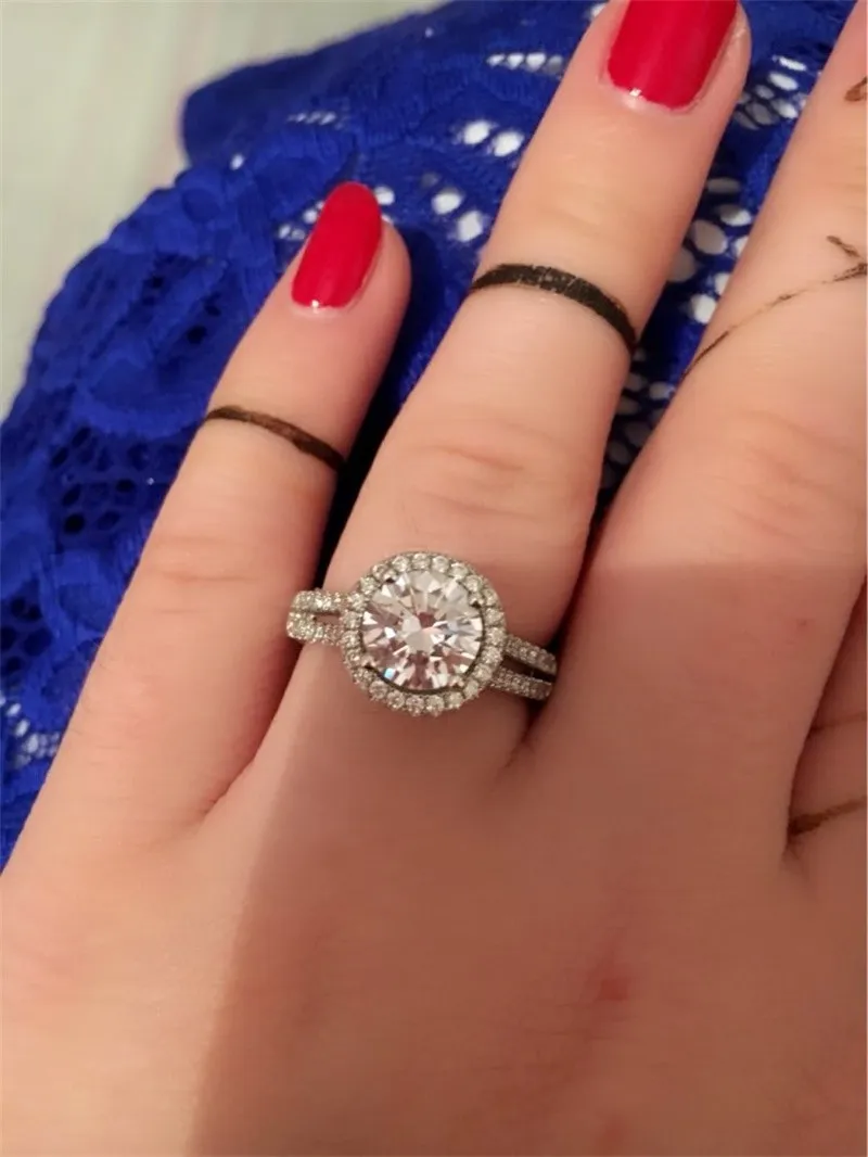 Yhamniファッションオリジナルソリッド925スターリングシルバー高級ダイヤモンドの結婚指輪女性の結婚式の婚約ジュエリーJZ090