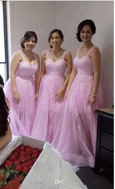 Baby Pink Bridesmaid Dresses Cheap Soft Tulle Long Maid Of Honor Dresses Lace Formal Wedding Guest Gowns Plus Size