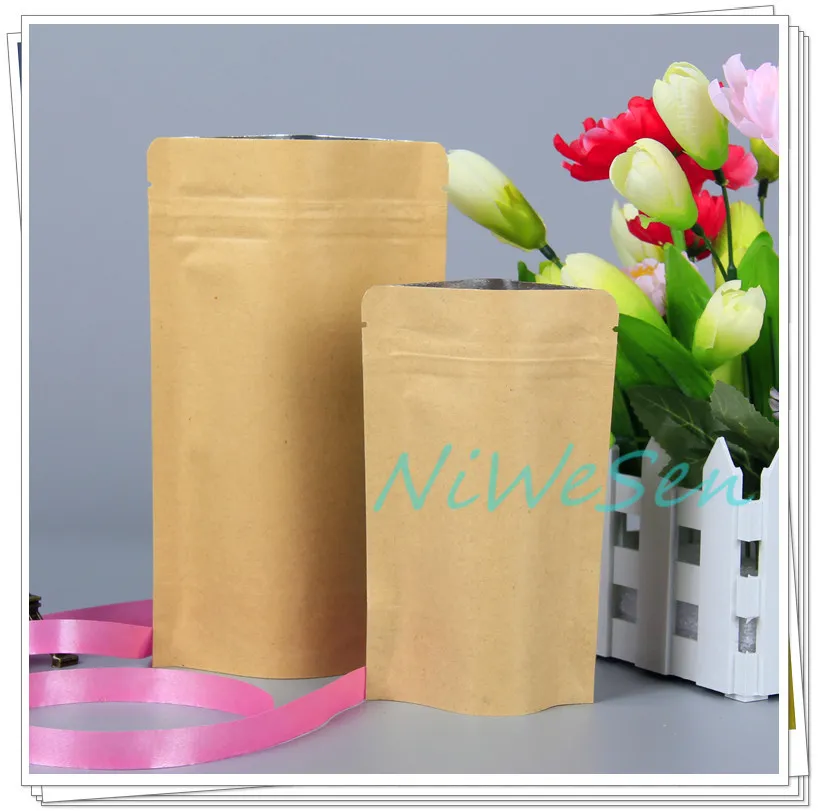 /pack 15x22+4cm inner aluminized mylar kraft paper pouch-packing chocolate craft bag, standing reclosable ziplock metallic bags