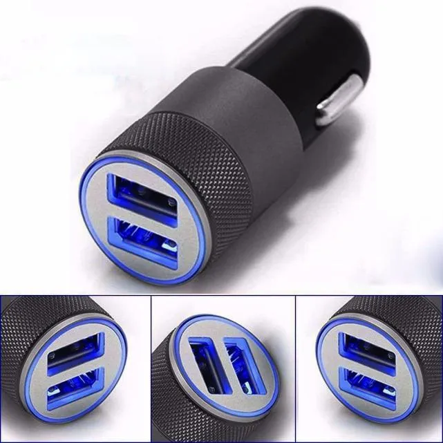 TOP Metal Dual 2 USB Port Chargeur voiture Universal 12 Volt 1 ~ 2 Amp pour Apple iPhone Samsung Galaxy Motorola Droid Nokia Htc