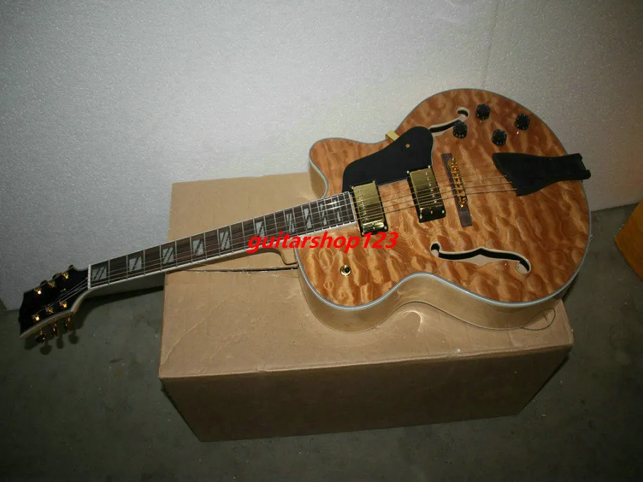 Custom Shop Tiger Flamme F Loch natürliche Jazz E-Gitarren Großhandel Gitarren kostenloser Versand