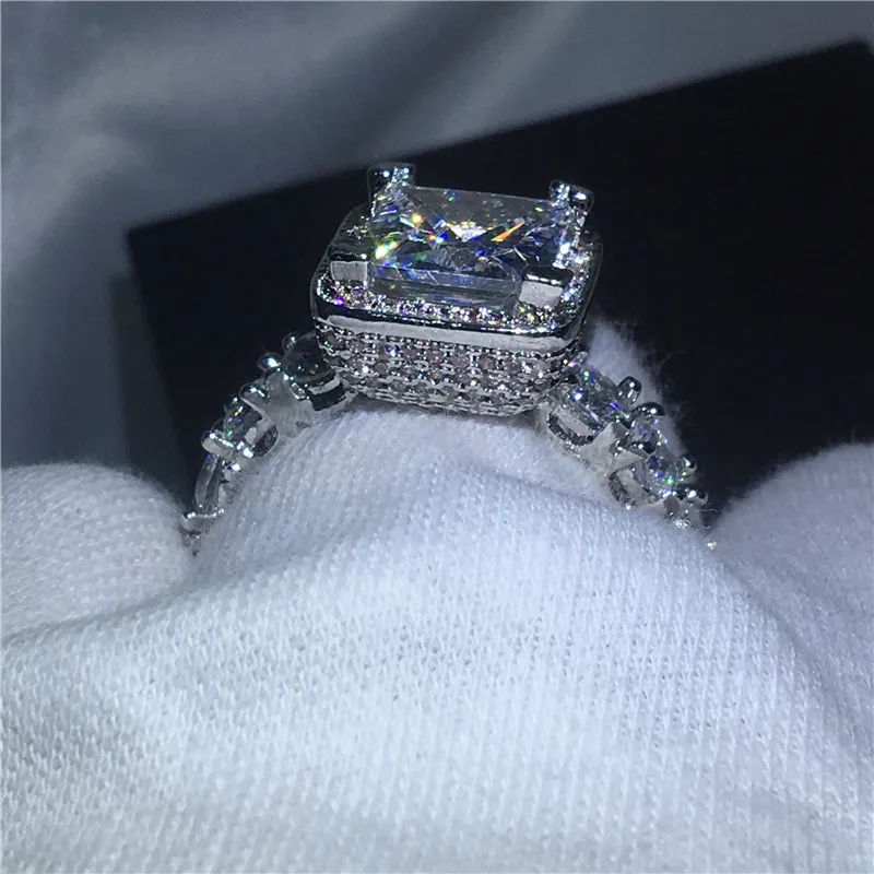 Majestic Sensation Court estilo 925 anéis de Prata esterlina 2ct Diamonique Cz Anel de noivado de casamento para mulheres Presente