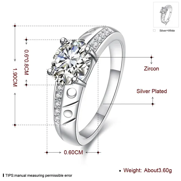 Vente chaude Full Diamond mode ronde 925 bague en argent STPR057D tout nouveau blanc pierres précieuses en argent sterling plaqué bagues